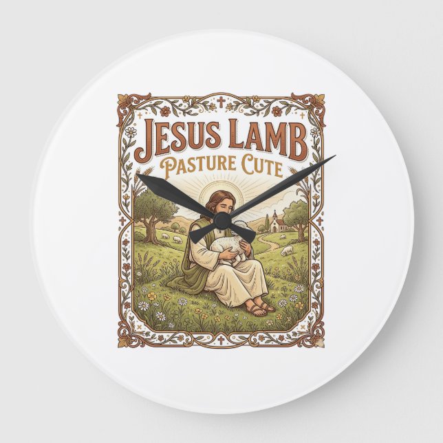 Jesus Lamm Weide Süß Jesus Lamm Weide Süß Ch Große Wanduhr (Vorderseite)