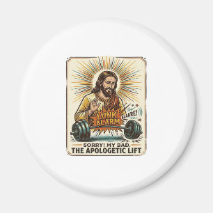 Jesus lässt schwere Hantel laut Gym Lunk Alarm fal Magnet