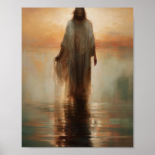 Jesus läuft auf dem Wasser - Bibel Verse Digital P Poster