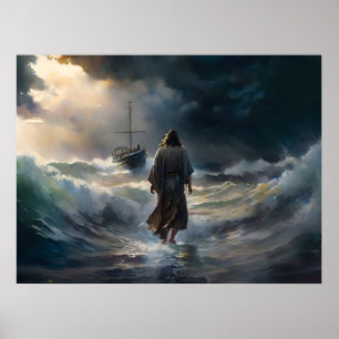 Jesus läuft auf dem Wasser Poster