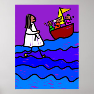 Jesus läuft auf dem Wasser Poster