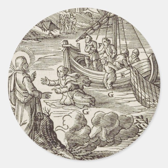 Jesus läuft auf dem Wasser Runder Aufkleber (Vorderseite)