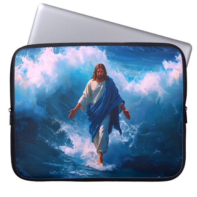 Jesus läuft auf dem Wasserklappen Laptopschutzhülle (Vorderseite)