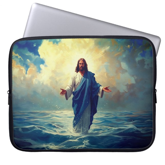 Jesus läuft auf dem Wasserklappen Laptopschutzhülle (Vorderseite)
