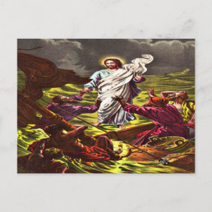 Jesus läuft auf der Wasserpostkarte Postkarte