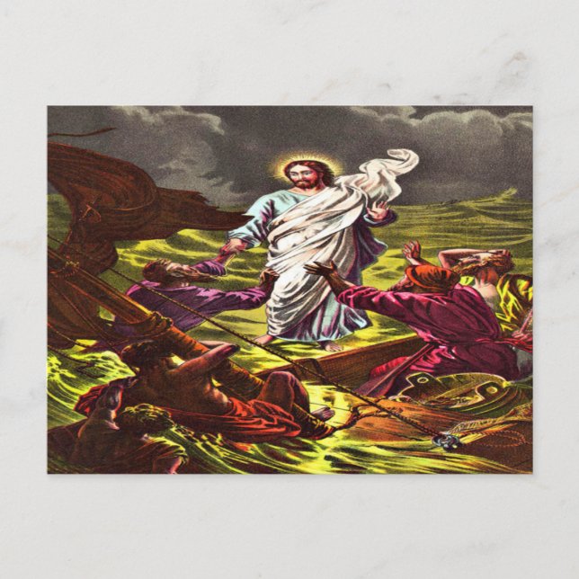 Jesus läuft auf der Wasserpostkarte Postkarte (Vorderseite)