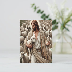 Jesus läuft unter seiner Flock Postkarte