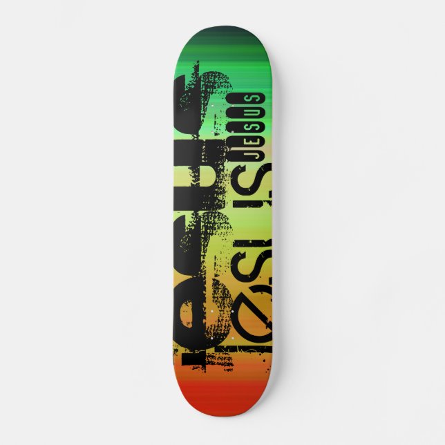 Jesus; lebendig grün, orange und gelb skateboard (Vorderseite)