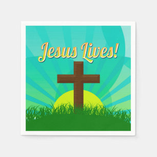 Jesus lebt Blau/christliches Ostern Kreuz Browns Serviette