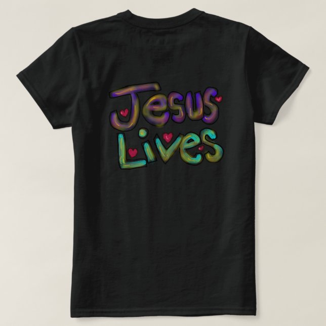 Jesus lebt handgezeichnete christliche Kunst  T-Shirt (Design Rückseite)