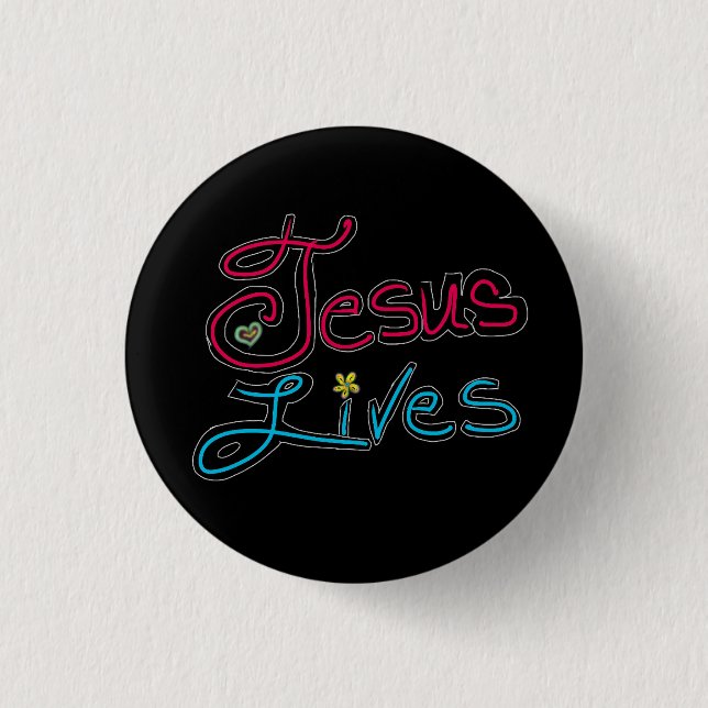 Jesus lebt inspirierendes Zitat schwarz Button (Vorderseite)