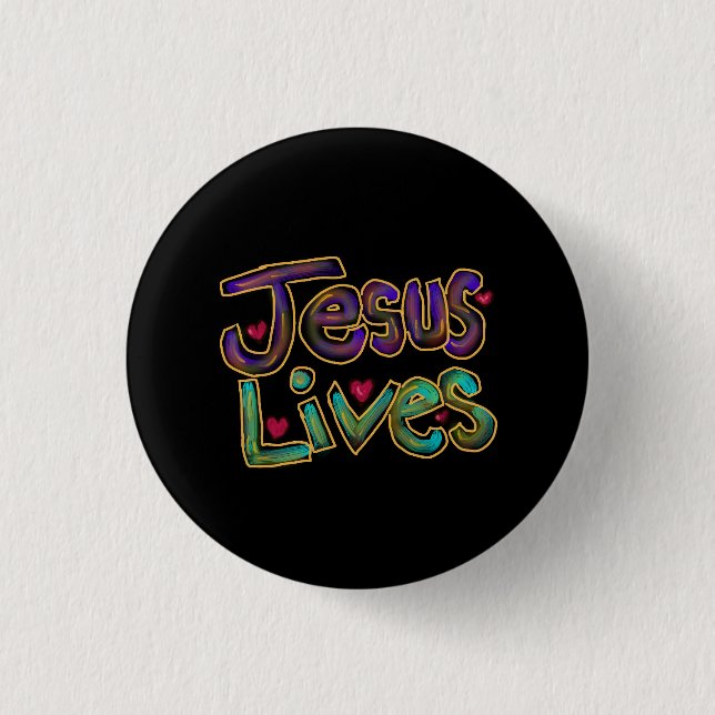 Jesus lebt mit rotem Herzen Button (Vorderseite)