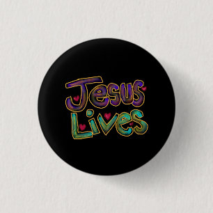 Jesus lebt mit roten Herzen  Button