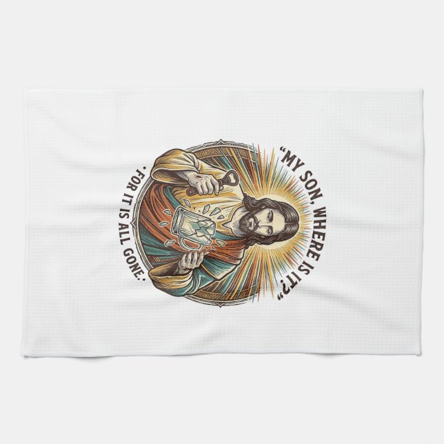 Jesus Leerer Gebrochener Bierkrug Barkeeper Trinke Geschirrtuch (Horizontal)