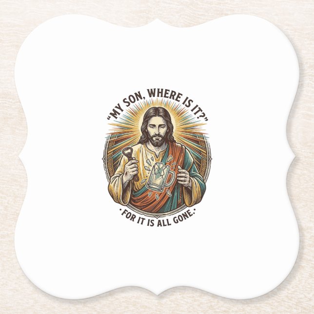 Jesus Leerer Gebrochener Bierkrug Barkeeper Trinke Untersetzer (Vorderseite)