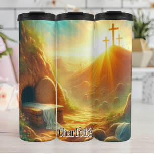 Jesus' leeres Grab und Kreuze Thermosbecher