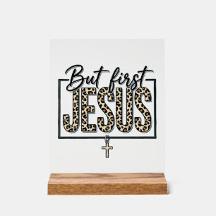 Jesus Leopardenprint Christian Vintage Gravur-Shir Acrylschild