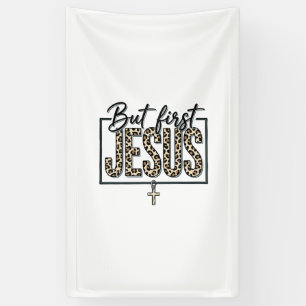 Jesus Leopardenprint Christliches Vintage-Stich-Sh Banner