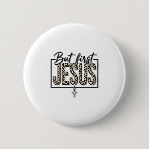 Jesus Leopardenprint Christliches Vintage-Stich Sh Button