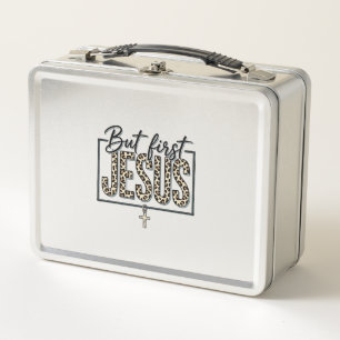 Jesus Leopardenprint Christliches Vintage-Stich Sh Metall Brotdose