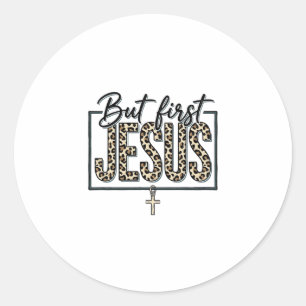 Jesus Leopardenprint Christliches Vintage-Stich Sh Runder Aufkleber