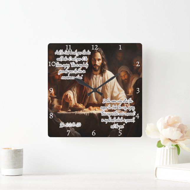 Jesus: Letztes Abendmahl, Körper, Blut Quadratische Wanduhr (Zuhause)