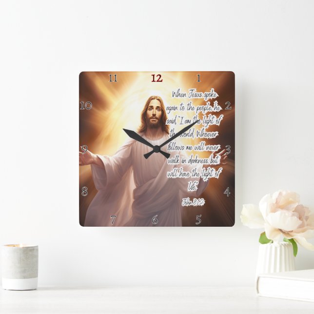 Jesus: Licht, Welt, ewiges Leben Quadratische Wanduhr (Zuhause)