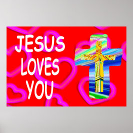 Jesus Liebe dich mit Christlichem Kreuz Poster