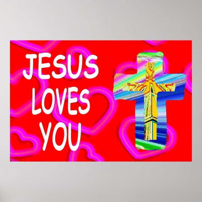 Jesus Liebe dich mit Christlichem Kreuz Poster (Vorne)
