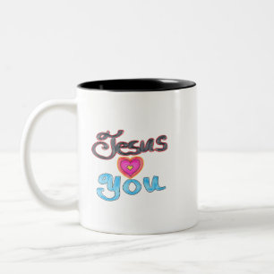 Jesus Liebe dich mit rosa Herz Zweifarbige Tasse