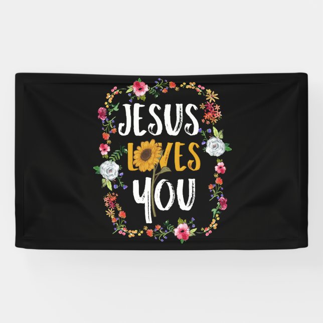 Jesus Liebe dich mit runden Blume Christlich Banner (Horizontal)