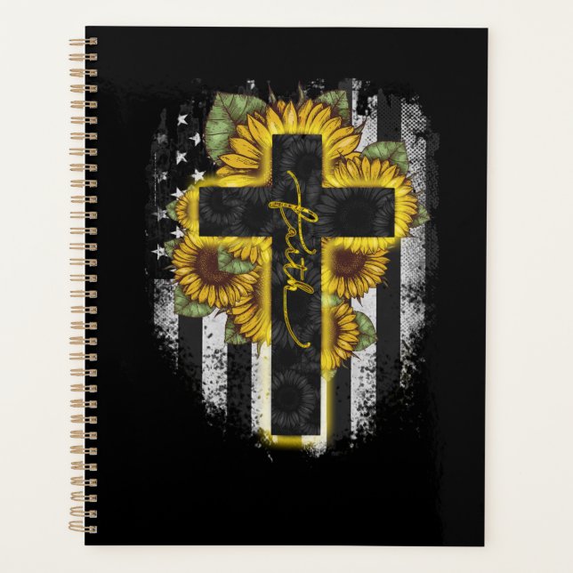 Jesus Liebe | Faith Christlich Sunflower USA Flag Planer (Vorderseite)
