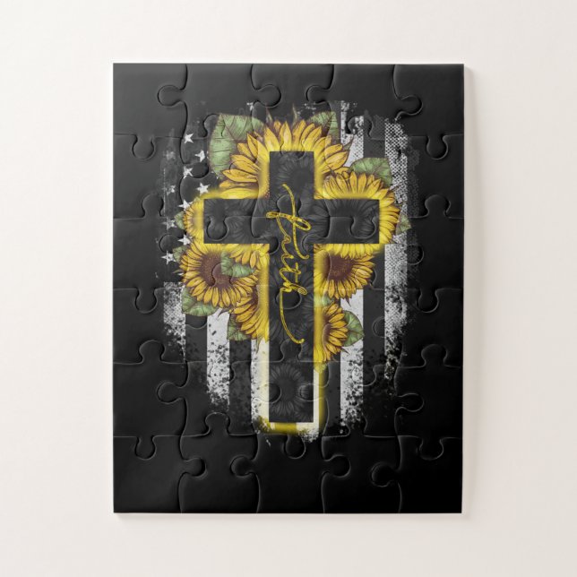 Jesus Liebe | Faith Christlich Sunflower USA Flag Puzzle (Vertikal)