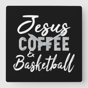 Jesus Liebe   Jesus Coffee and Basketball Quadratische Wanduhr