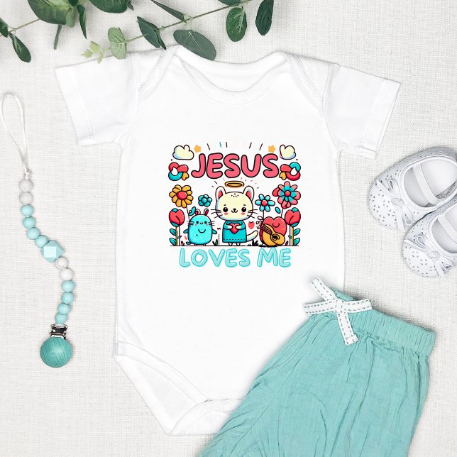 "Jesus Liebe Me" Design mit Niedlichem Cartoon Baby Strampler (Von Creator hochgeladen)