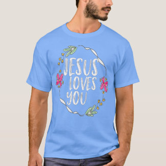 Jesus Liebe Sie mit runder Blume T-Shirt