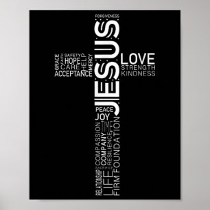 Jesus Liebe White über Christliches Schwarzes Kreu Poster