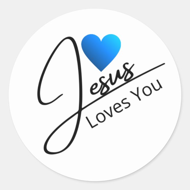 Jesus Liebe You Black Script Blue Heart Runder Aufkleber (Vorderseite)