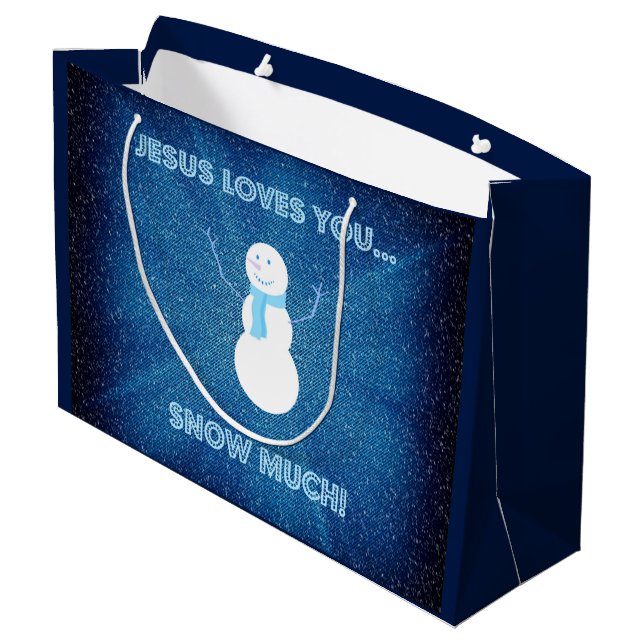 Jesus Lieben, dass du viel Schnee hast! Christlich Große Geschenktüte (Rückseite Schrägansicht)