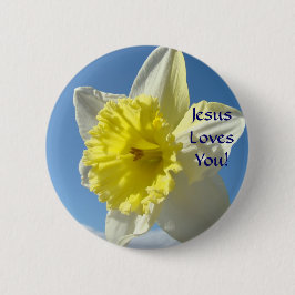 JESUS LIEBEN DICH! Button Spring Daffodien-Blume