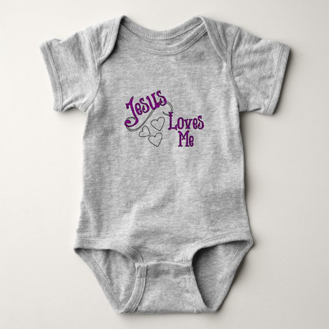 Jesus-Lieben ich grau mit Herzen Baby Strampler (Vorderseite)