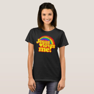 Jesus-Lieben ich heller Vintager Regenbogen T-Shirt