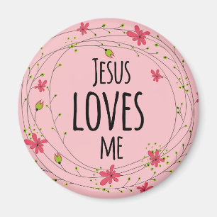 Jesus-Lieben ich Querwreath-rosa mit Blumenmagnet Magnet