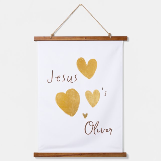 Jesus Lieben Individuelle Name Holz Topped Tapeste Wandteppich Mit Holzrahmen (Vorderseite)