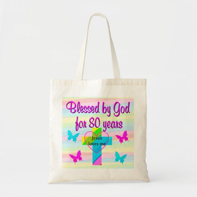 JESUS LIEBEN ME 80. GEBURTSTAG TOTE BAG TRAGETASCHE (Vorne)