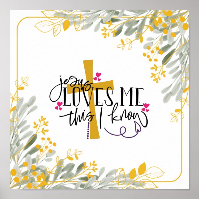 Jesus Lieben mir Dies ich kenne, Kreuz und Blume Poster (Vorne)