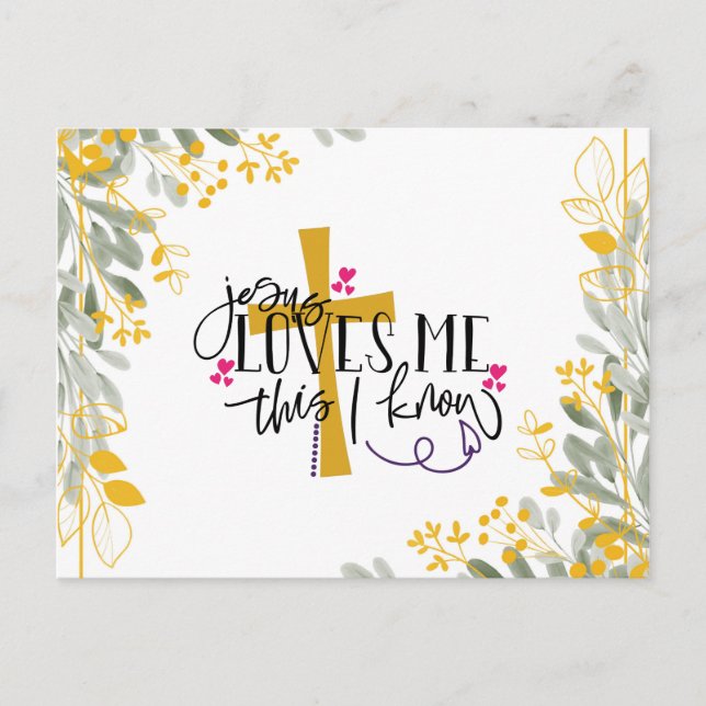 Jesus Lieben mir Dies ich kenne, Kreuz und Blume Postkarte (Vorderseite)