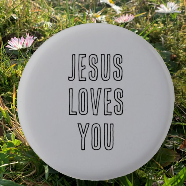 Jesus Lieben Sie Custom Grau und Schwarz Christlic Button (Customize this Christian Faith quote "Jesus Loves You" pin on button.  Modern black script on grey.)