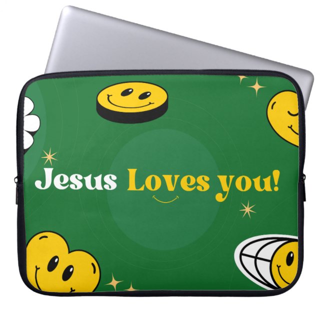 "Jesus Lieben Sie" Grüne Smiley für Christen Laptopschutzhülle (Vorderseite)