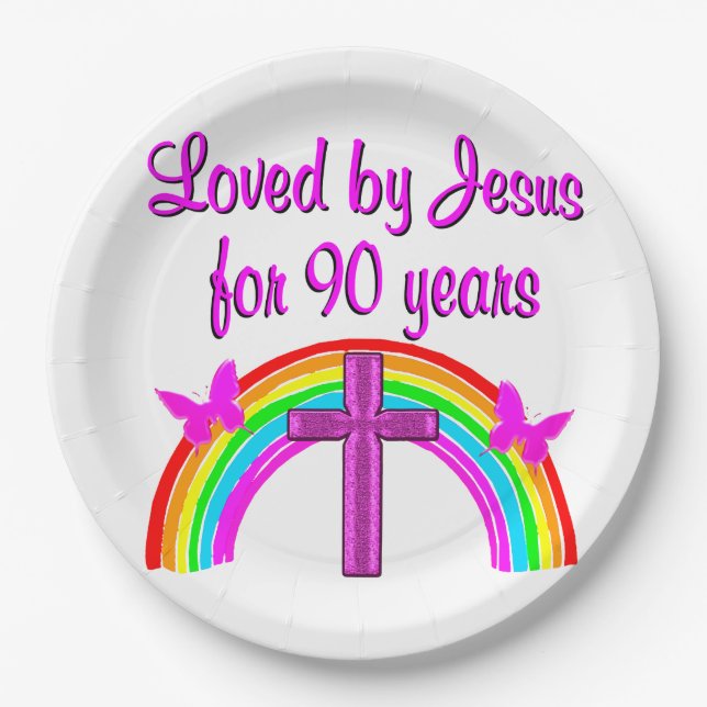 JESUS LIEBT 90. GEBURTSTAG PAPPTELLER (Vorderseite)